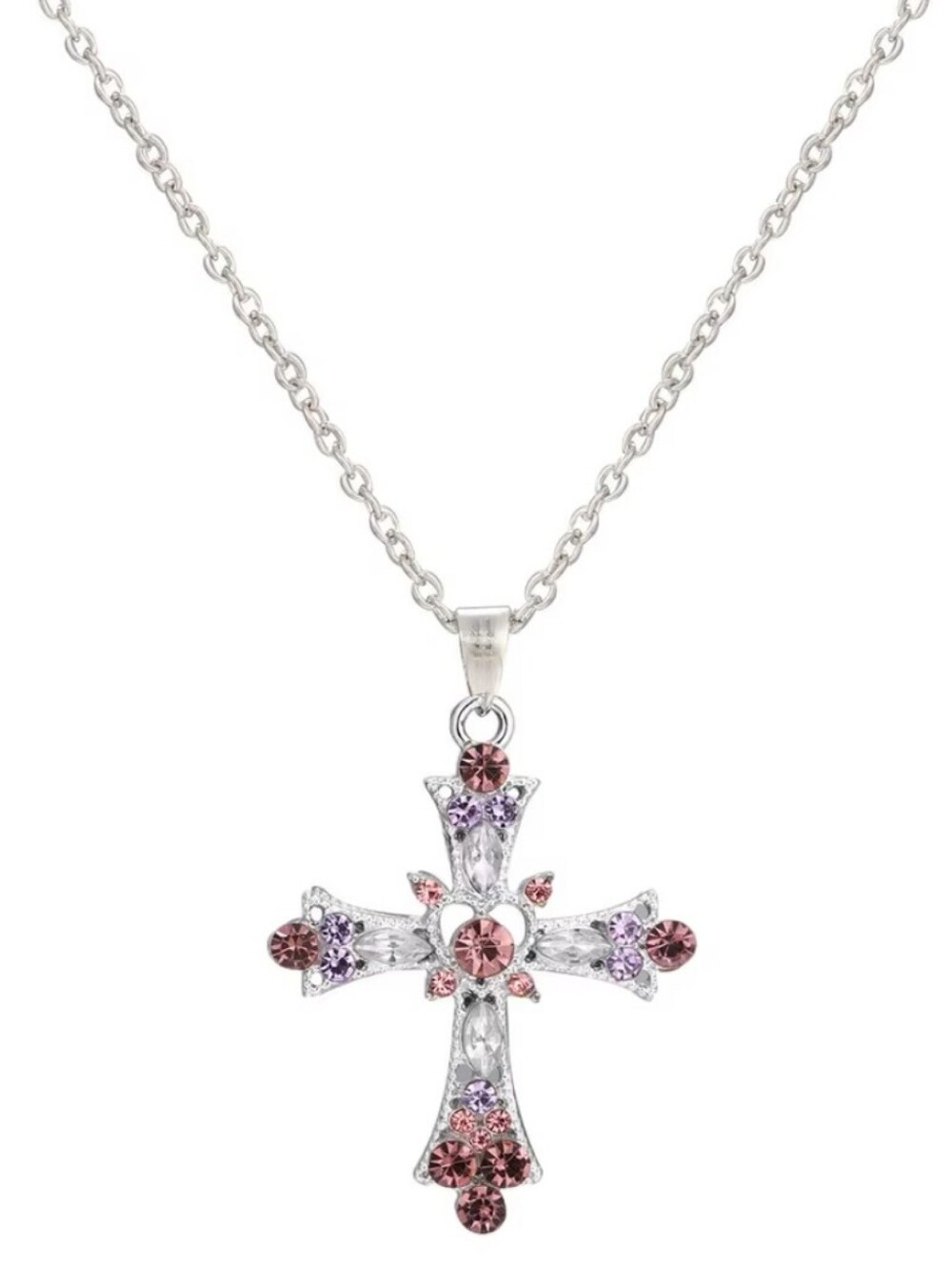 NEW Rhinestone Cross Silver Necklace
